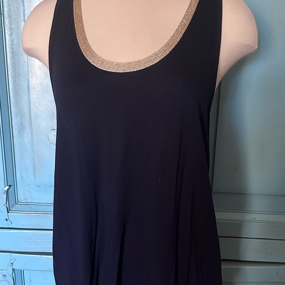 Gap Elegant Blue Sleeveless Top with Gold Trim